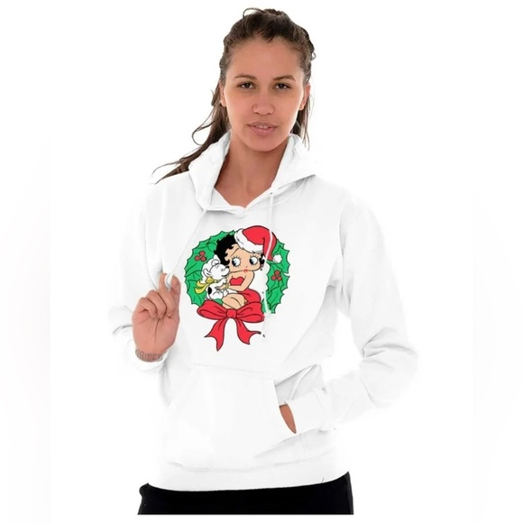 Santa Betty Boop Christmas Wreath Women Plus Size 1X Hoodie - Picture 7 of 7